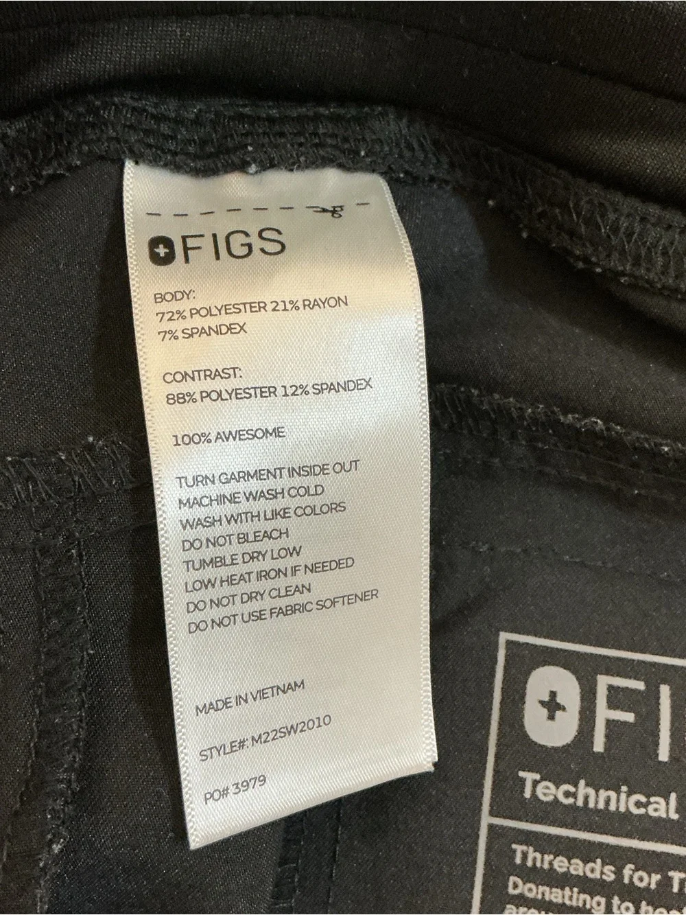 FIGS Men's Sz S Technical Collection Black Axim Straight-Leg Scrub Pant